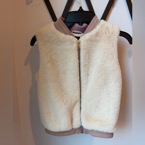 Andy & Evan Cream Faux Shearling Vest with Lavender and Gold Trim
